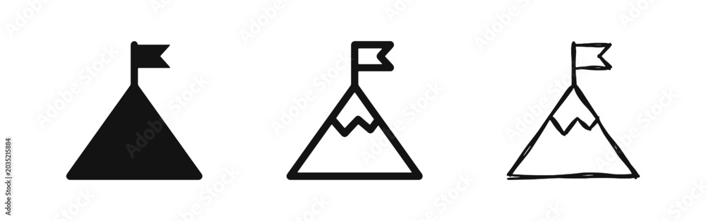 Fototapeta premium Achievement Mountain Peak with Flag Success Icons