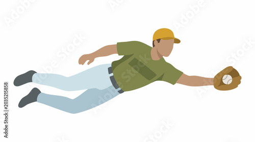 Obraz na płótnie Baseball player making a diving catch, action illustration