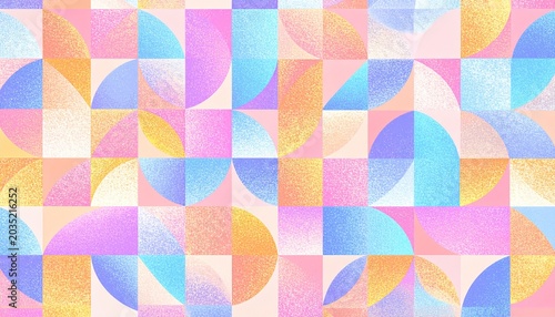 Seamless geometric pattern with risograph effect. Trendy riso graph style. Abstract background with grain texture. 80s style geometric collage. Simple vector pattern. Minimalist retro style texture