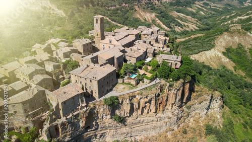 Εκτύπωση καμβά Stunning aerial perspective of Civita di Bagnoregio hilltop village surrounded b