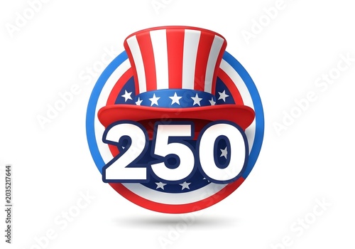 Patriotic 250th anniversary emblem with uncle sam hat
