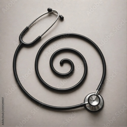 Black Stethoscope Spiral Shape on Neutral Medical Background