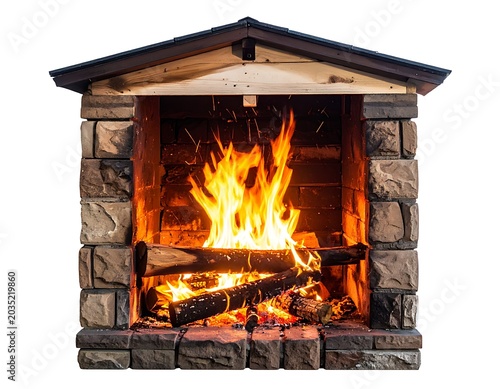 A cozy fireplace with a roaring fire