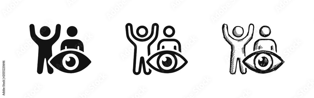 Fototapeta premium Vision and Audience Icon Set - Glyph, Outline, and Hand-Drawn Styles