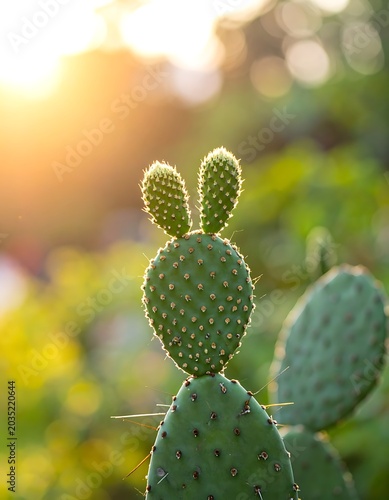A cute green cactus with two small ears