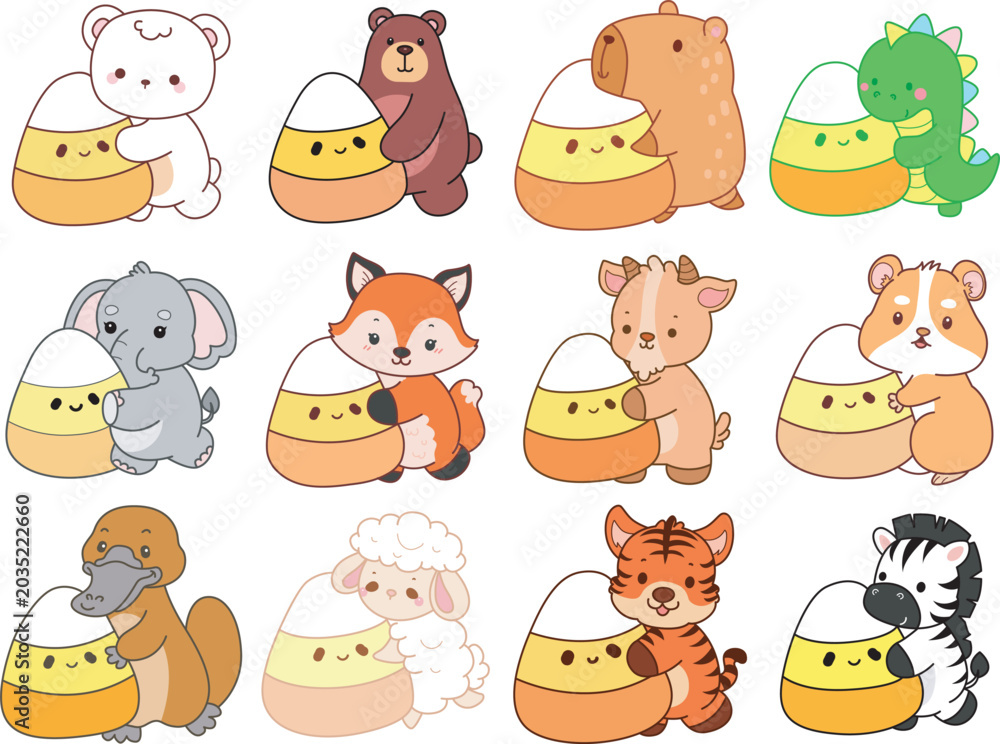 Fototapeta premium Cute wild animal elements icon. Fluffy pet stickers. Animals