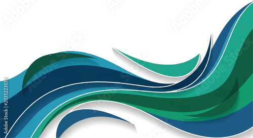 Abstract Wave and Ribbon Motif with Blue and Green Swirls.