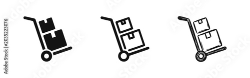 Tableau sur toile Hand Truck with Boxes Delivery Icons - Solid, Outline, and Sketch Hand Drawn Sty