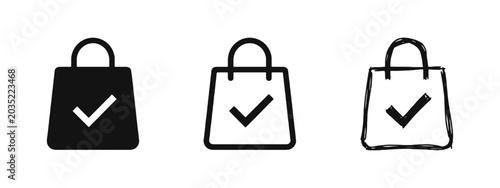 Tableau sur toile Order confirmed and successful purchase icons with shopping bag and checkmark