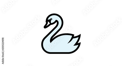 Elegant white swan icon floating on white background.