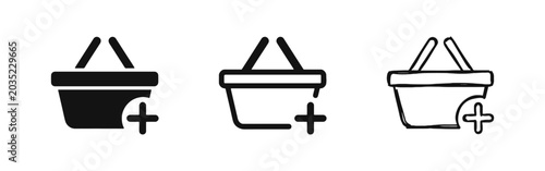 Photos Add to Basket Shopping Icon Set for E-commerce and Retail Purchase