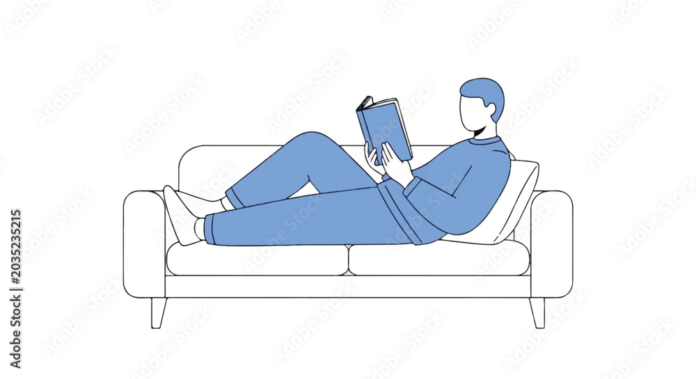 Obraz premium Relaxed man lying on a sofa at home using a laptop, contemporary lifestyle scene.