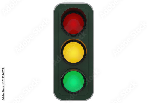 Traffic light signal with red yellow and green lights isolated on transparent background