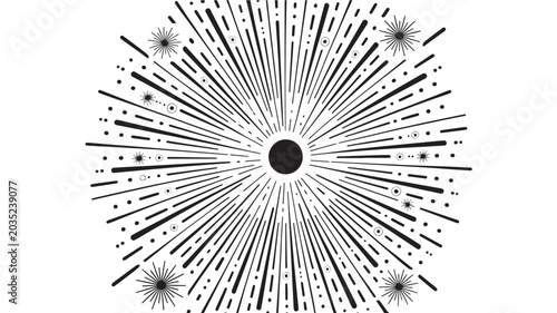 Geometric Sunburst Pattern with Lines and Dots for Abstract Design