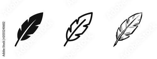 Photos Feather and Writing Quill Icon Set in Three Styles