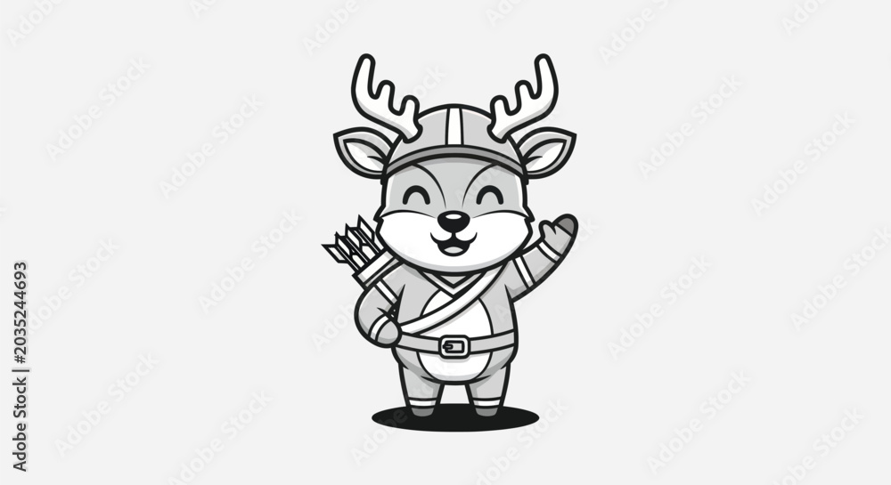 Fototapeta premium Cartoon deer archer with bow and arrows