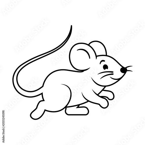 Cute mouse line art icon. A simple black and white vector illustration of a running mouse, perfect for animal icons, mascot designs, or educational graphics.