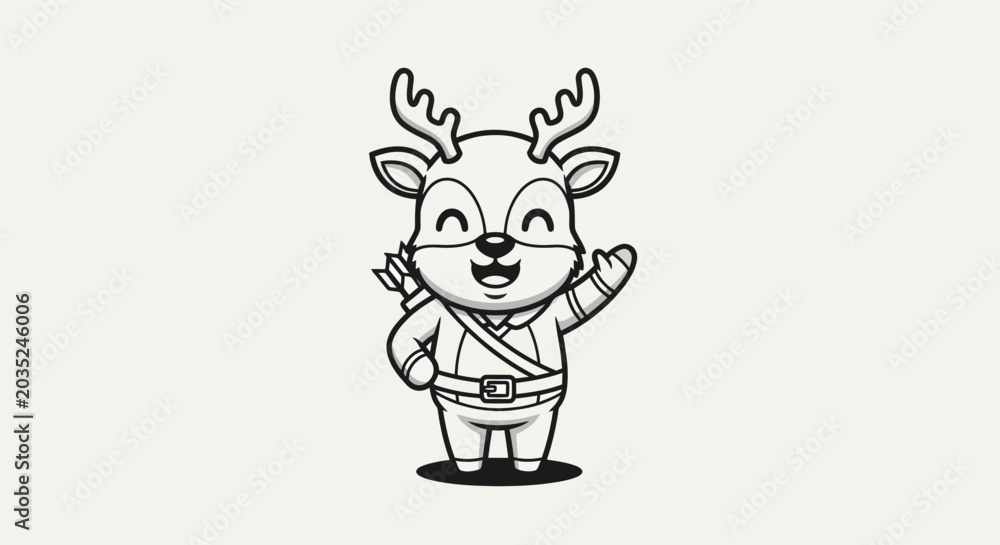 Fototapeta premium Cartoon deer archery smiling white background