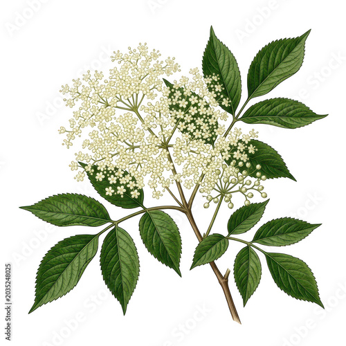 Elderflower blossom branch illustration isolated