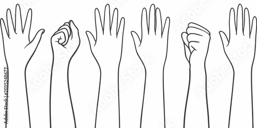 Foto Various Hands With Different Gestures Black Line Art On White Background