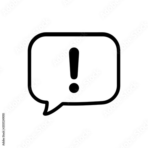 Exclamation mark icon inside a speech bubble, alert or notification symbol isolated on transparent background