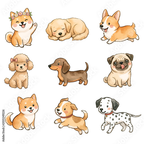 Photography Cartoon set of animals and dogs collection vector illustration of cute pets and