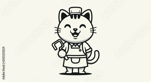 Photos Cartoon cat butcher with smiling expression