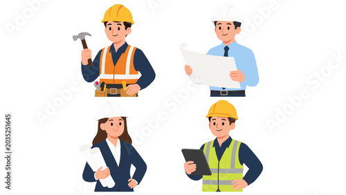 Fotografía Construction team and engineers with tools and plans illustration