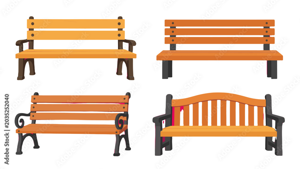 Αυτοκόλλητο Set of wooden park benches in flat vector illustration