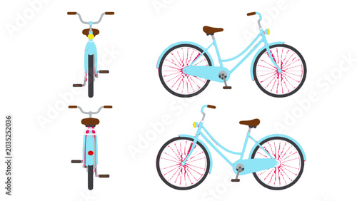 Bild auf Leinwand Blue city bicycle set with front side and back views