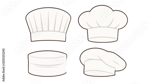 Set of chef hats and kitchen headwear in simple vector style