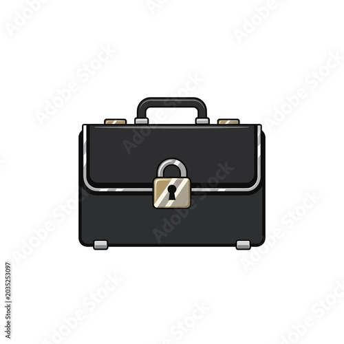 Black briefcase icon with metal padlock security.