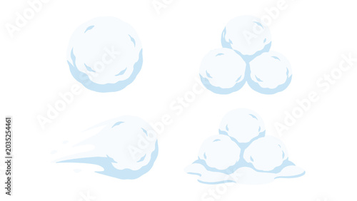 Fotografía Cartoon snowball set with single, stacked, and rolling snowballs
