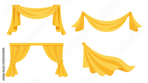 Quadro su tela Golden draped curtain set with decorative fabric swags