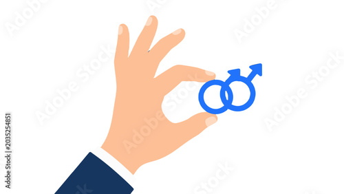 Tableau sur toile Hand holding interlocked male gender symbols in flat vector style