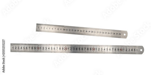 Obraz na plátně Two stainless steel rulers with metric markings on Transparent background, top 30 cm and bottom 40 cm, isolated product shot for measurement and DRY themes