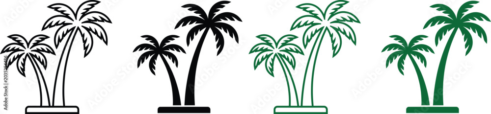 Obraz premium Minimalist palm tree icon set in various colors for tropical design