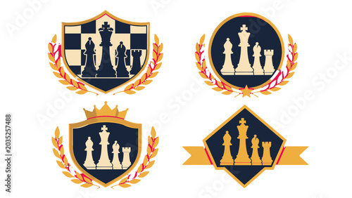 Quadro su tela Set of chess emblem badges with king bishop and rook pieces
