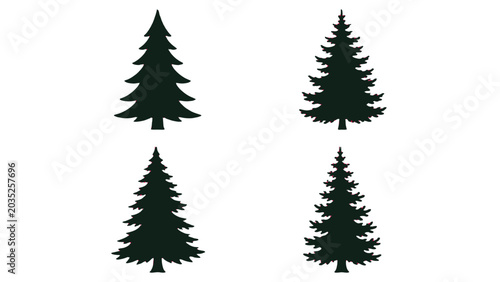 Fotografie Set of four conifer tree silhouettes isolated on white