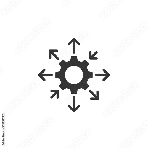 Centralized gear icon with directional arrows for logistics.