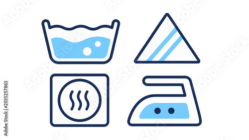 Foto Laundry care symbols with washing bleaching drying and ironing