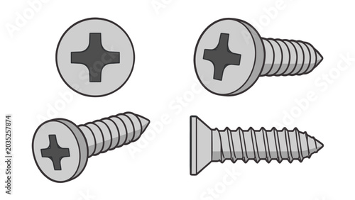 Fotografie Phillips head screw shown from multiple angles in vector style
