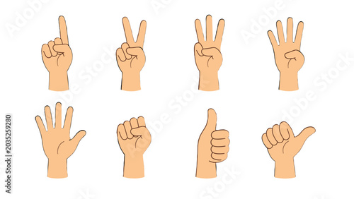 Canvas-taulu Set of cartoon hand counting and gesture icons