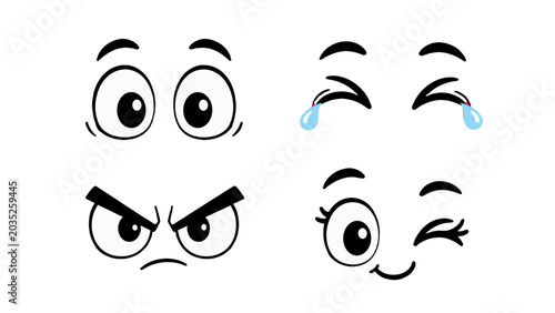 Set of cartoon eye expressions with funny comic faces
