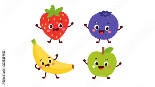 Bilde på lerret Cute fruit cartoon characters with happy faces set