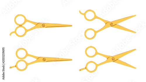 Bild auf Leinwand Set of gold scissors in open and closed positions