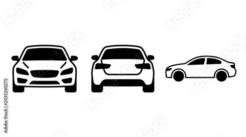 Cuadro en lienzo Three stylized car icons viewed from front rear and side.
