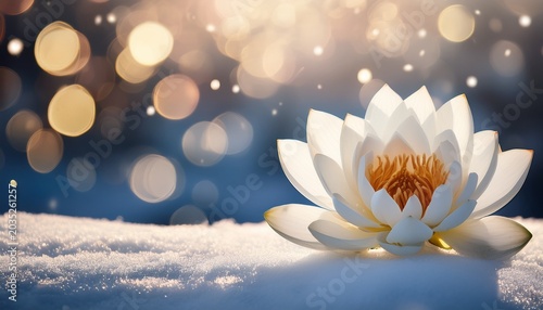 White Lotus On Snow With Bokeh