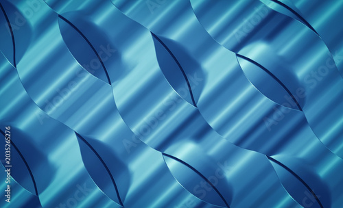 Blue metallic waves backdrop, 3d render