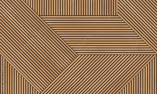 Tableau sur toile Geometric wood slat wall paneling, modern timber lath texture with diagonal line